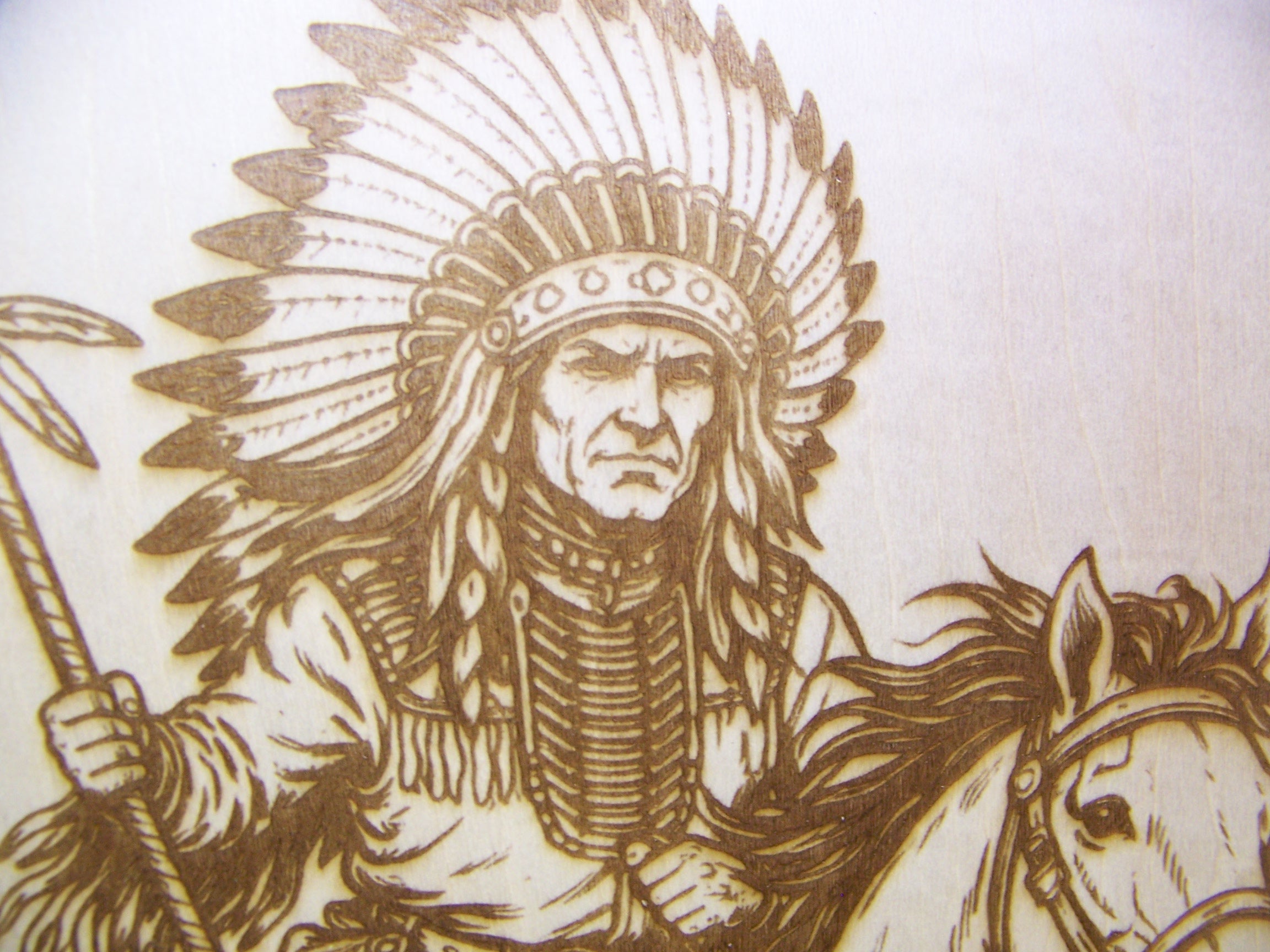 Native American Indian Chief Riding on Horseback Laser Engraving
