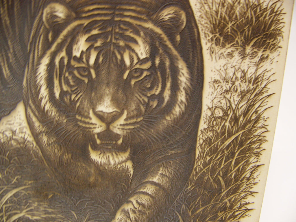 Tiger Stalking the Savanna Laser Engraving