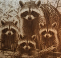 Raccoon Family on Fallen Log Laser Engraving
