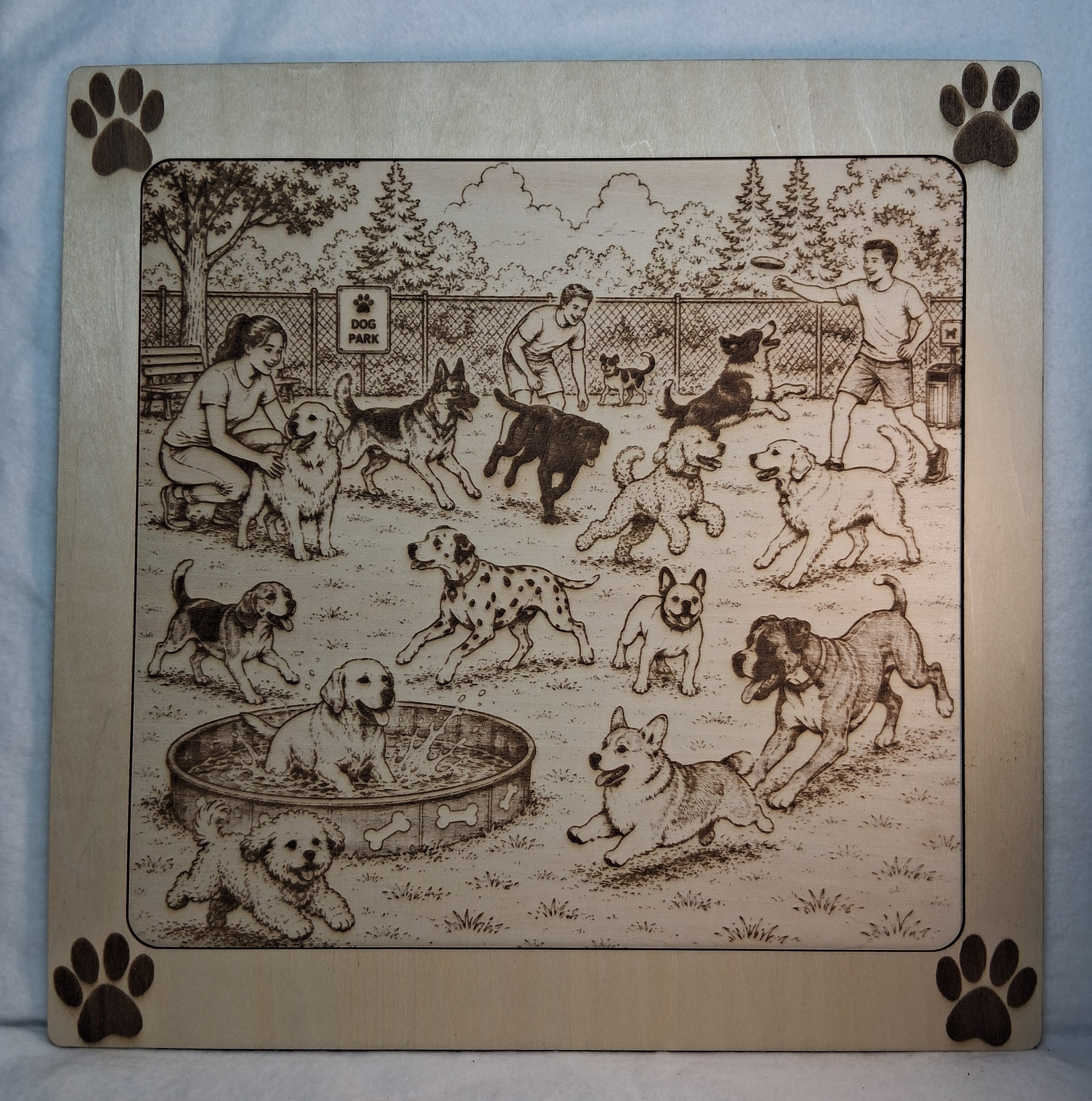 Playful Day at the Dog Park Laser Engraving