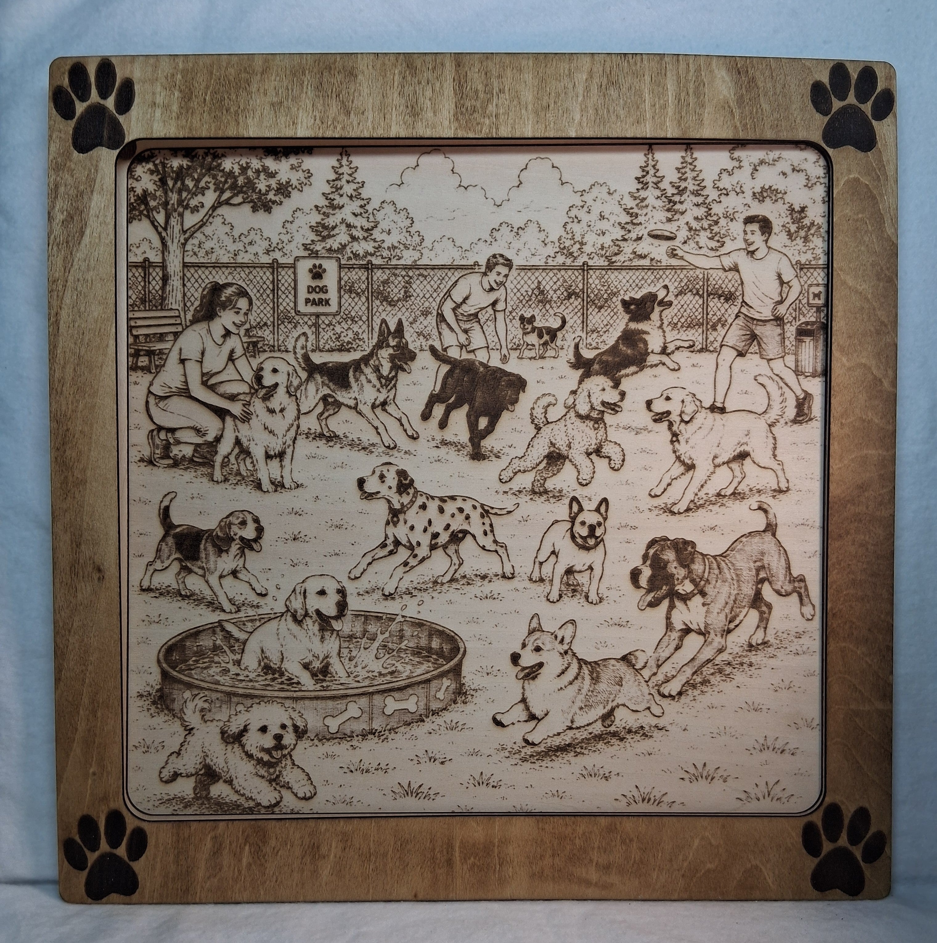Playful Day at the Dog Park Laser Engraving