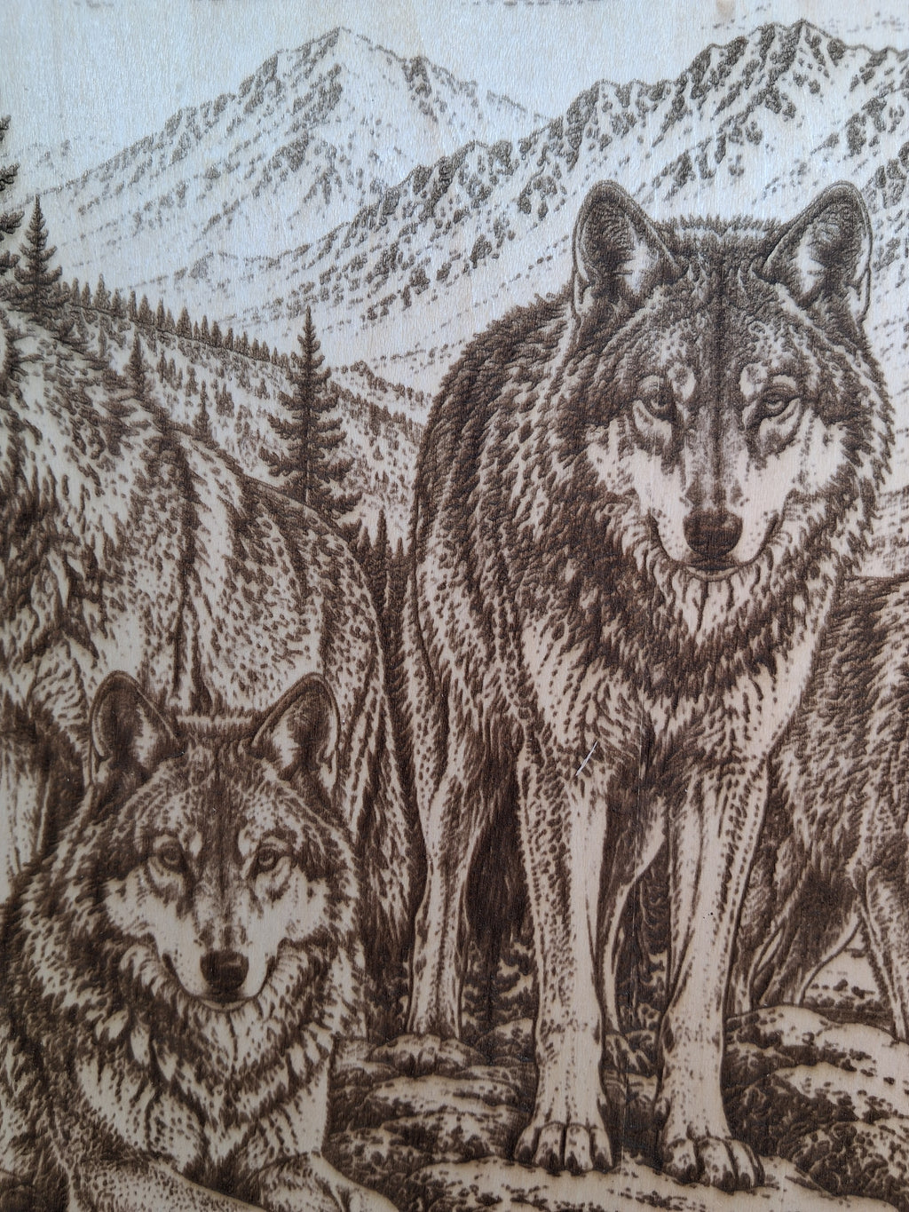 Pack of Wolves In Mountains Laser Engraving