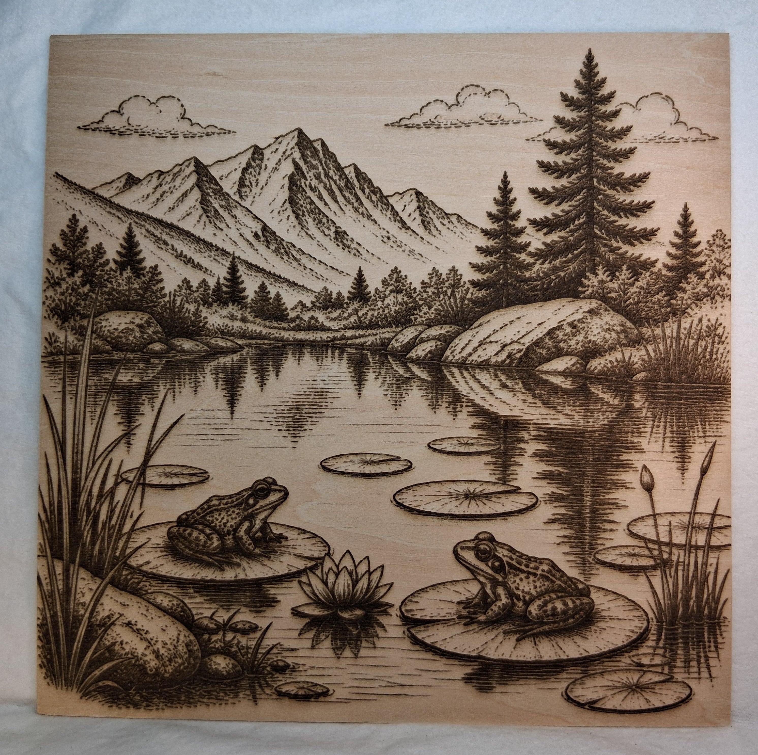 Frogs in a Mountain Pond Laser Engraving
