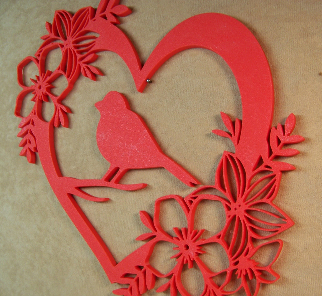 Wall Art Bird in Heart with Flowers 3D Printed