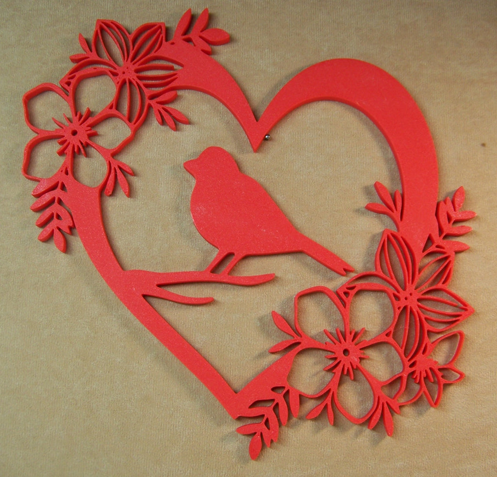 Wall Art Bird in Heart with Flowers 3D Printed