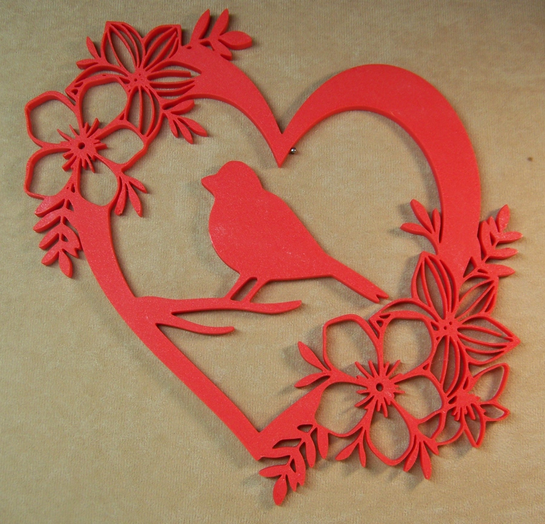 Wall Art Bird in Heart with Flowers 3D Printed
