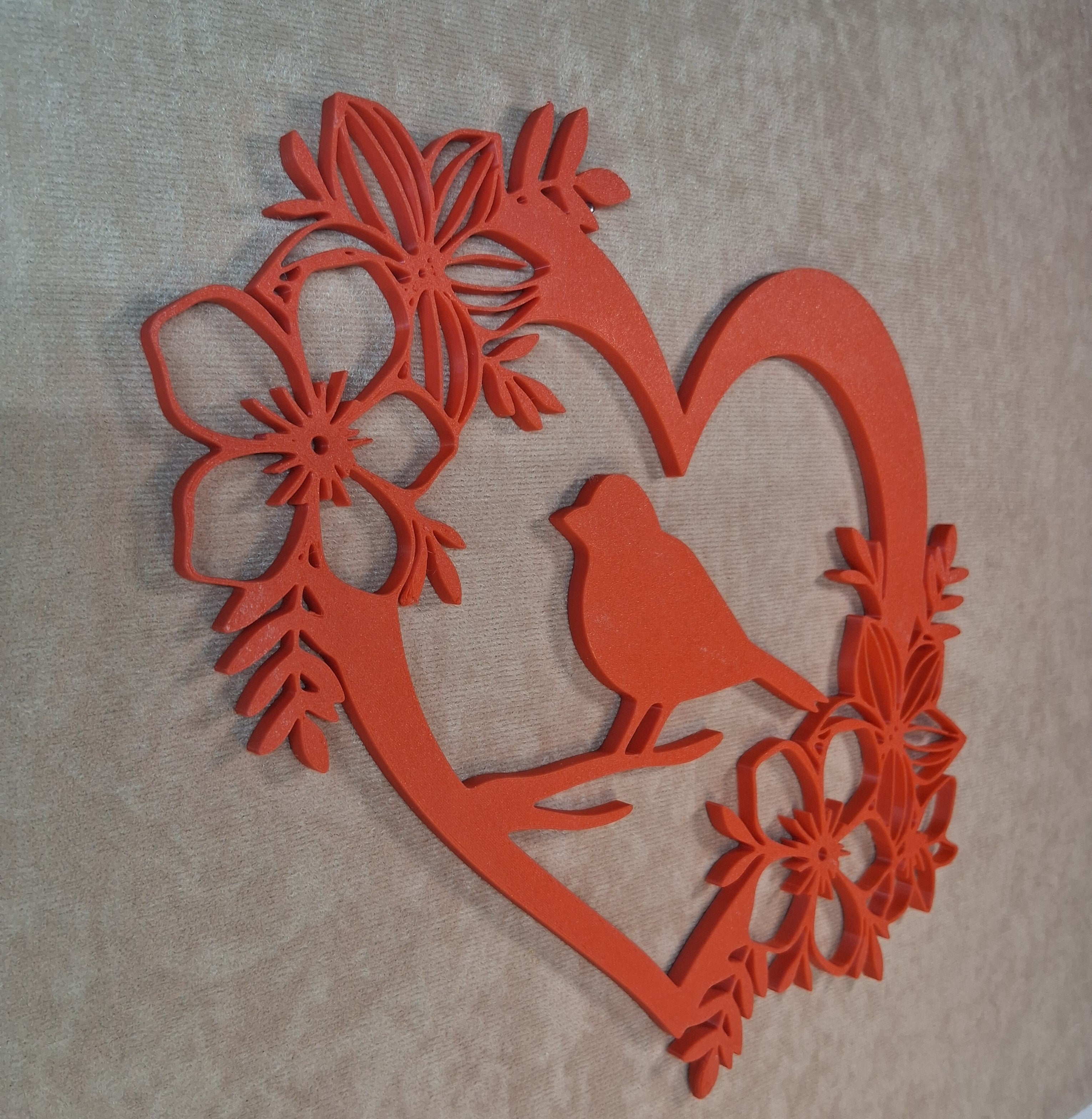 Wall Art Bird in Heart with Flowers 3D Printed