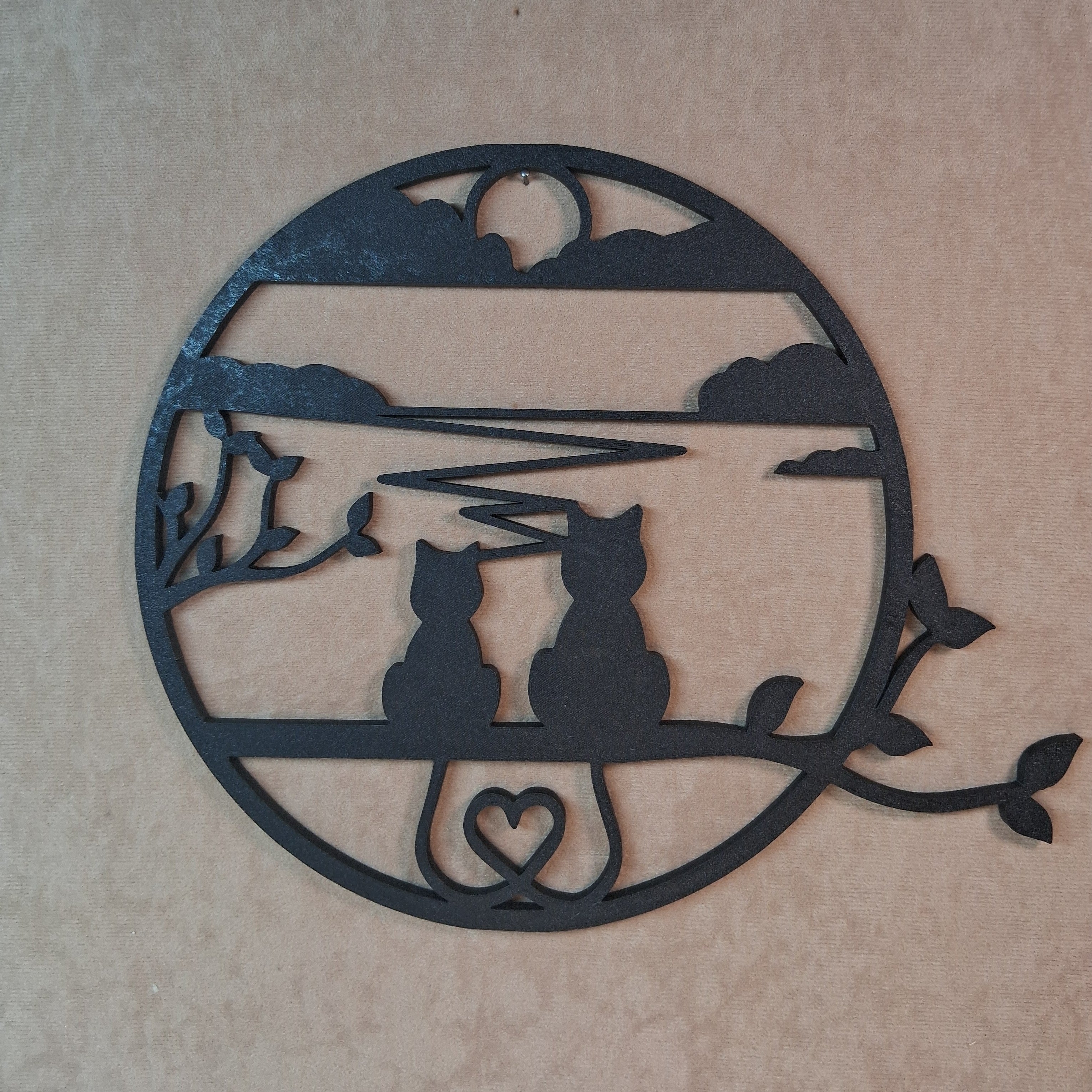 Wall Art 2 Cats Sitting in Tree 3D Printed
