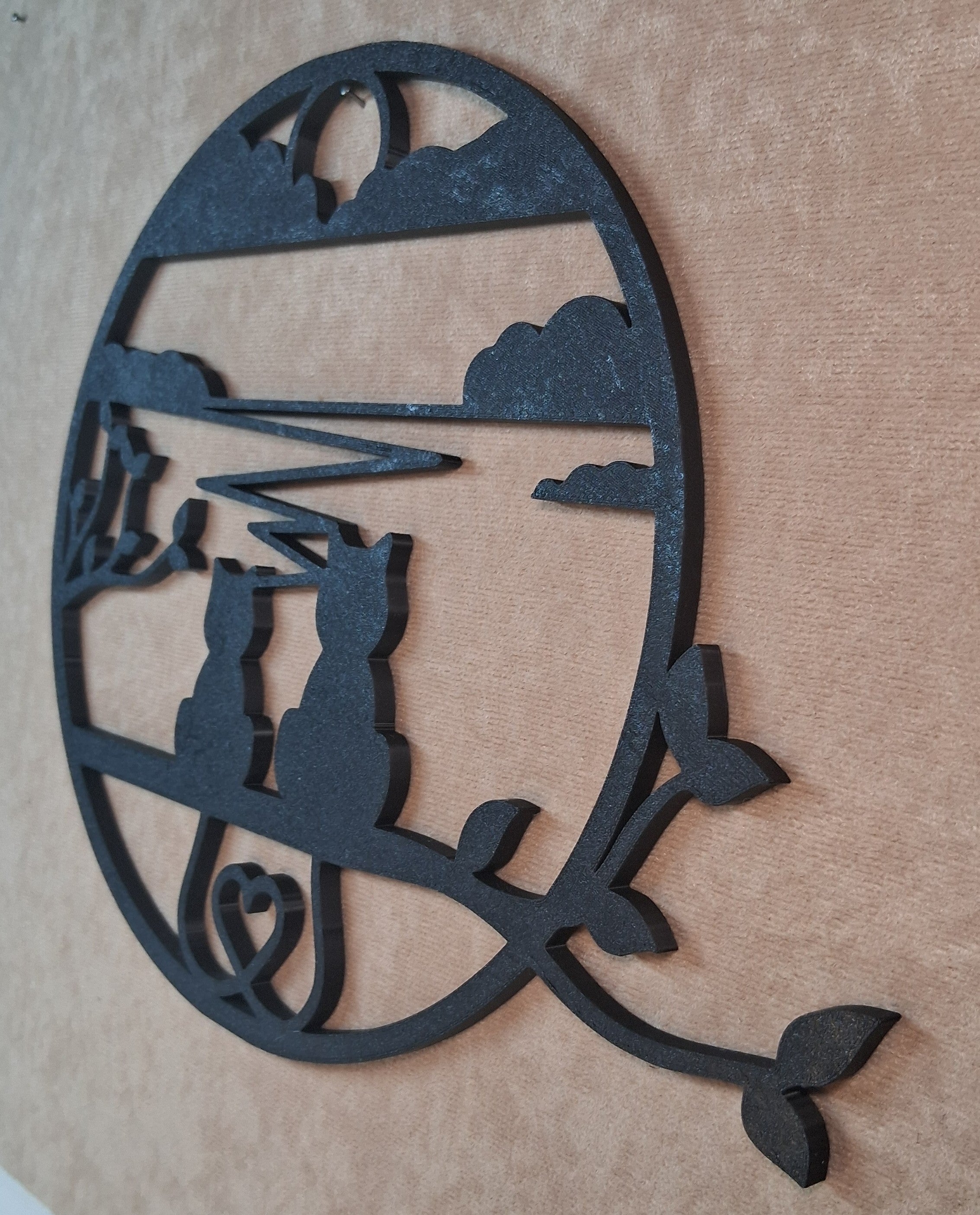 Wall Art 2 Cats Sitting in Tree 3D Printed