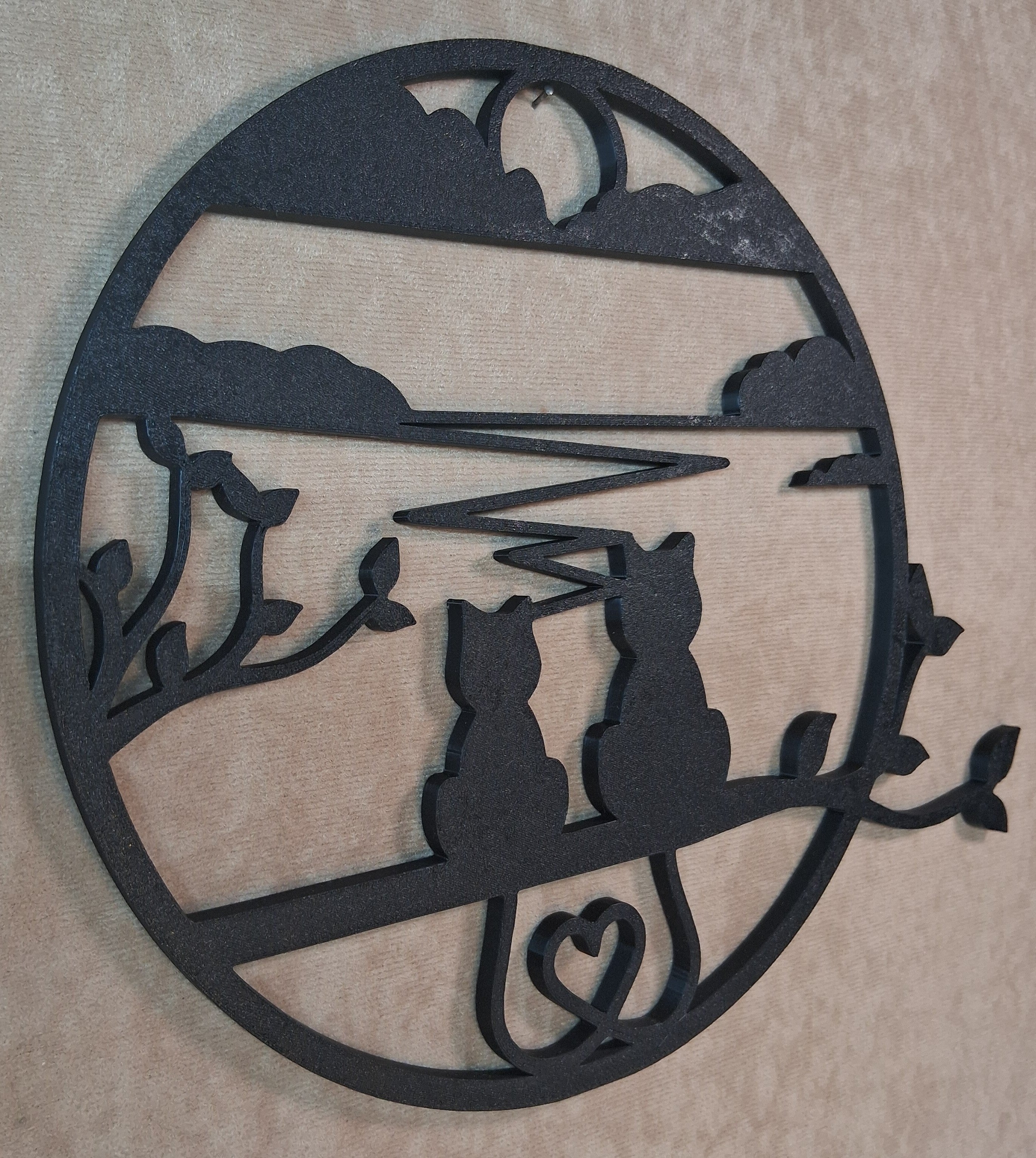 Wall Art 2 Cats Sitting in Tree 3D Printed