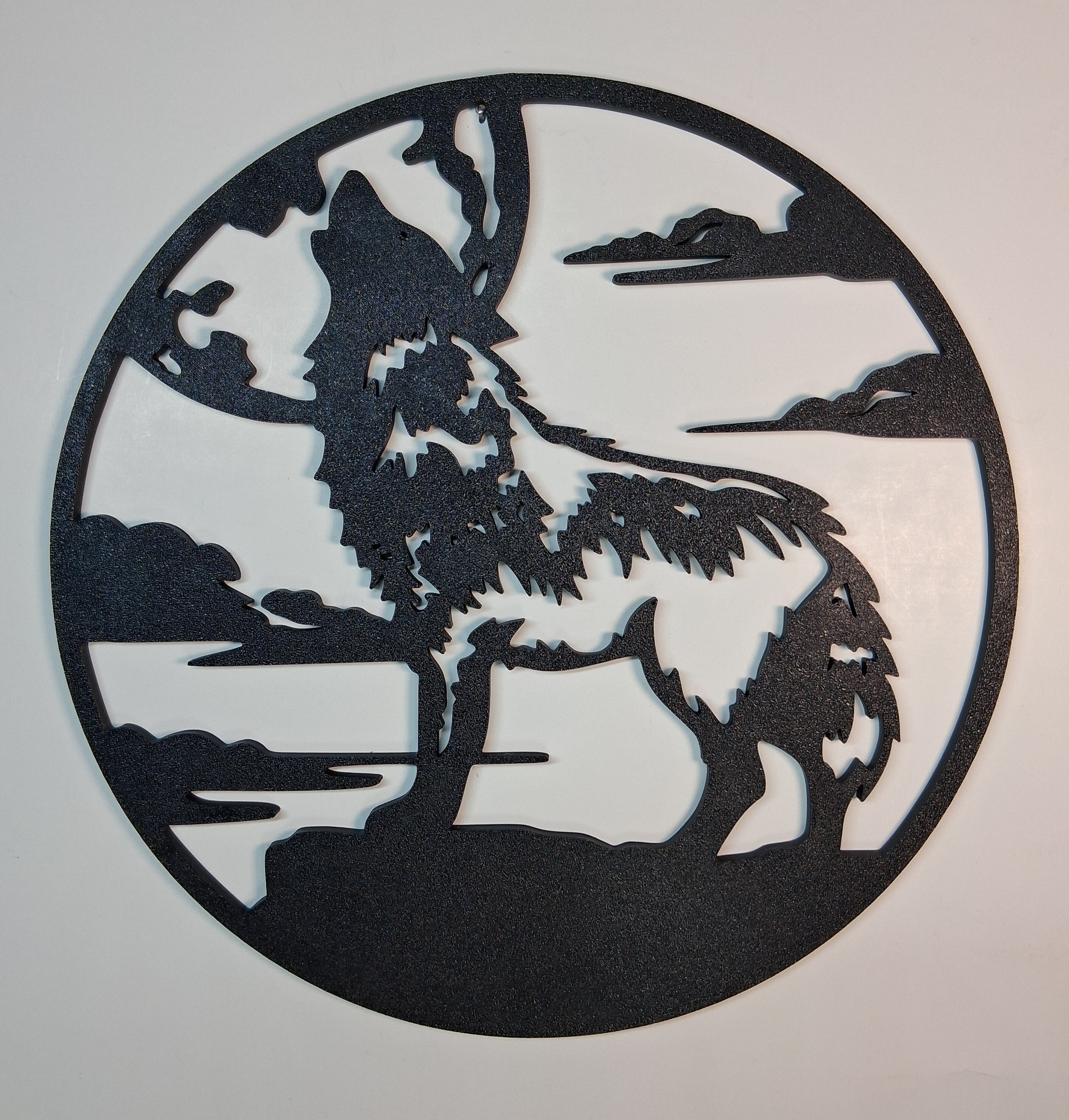 Wall Art Wolf Howling at the Moon 3D Printed