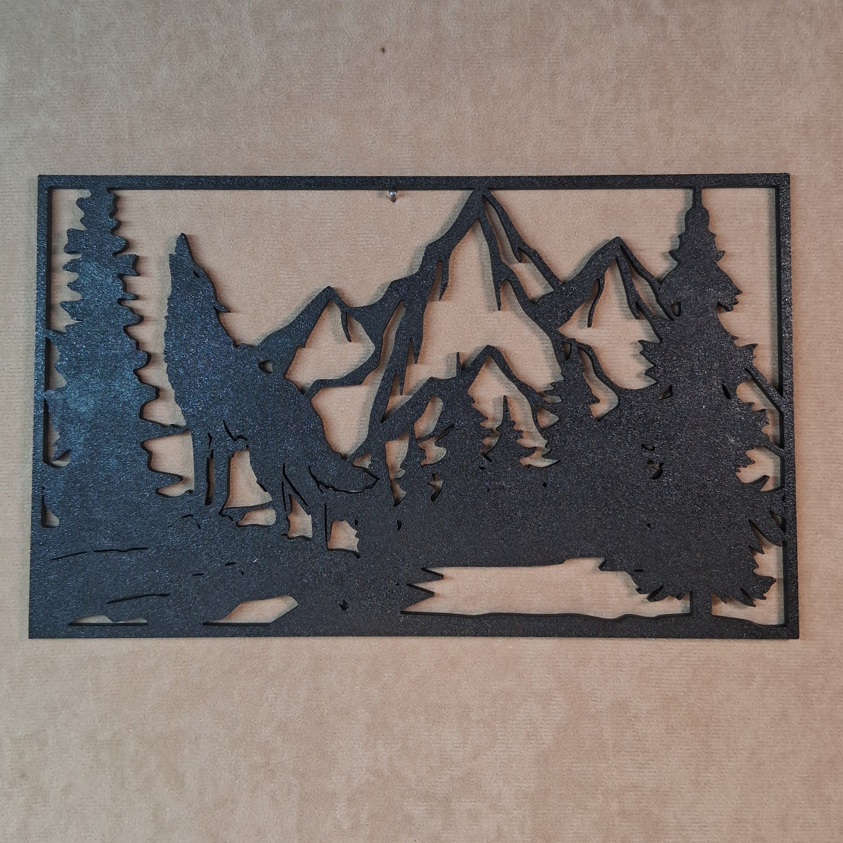 Wall Art Wolf Howling in Mountain Scene Self Framed 3D Printed