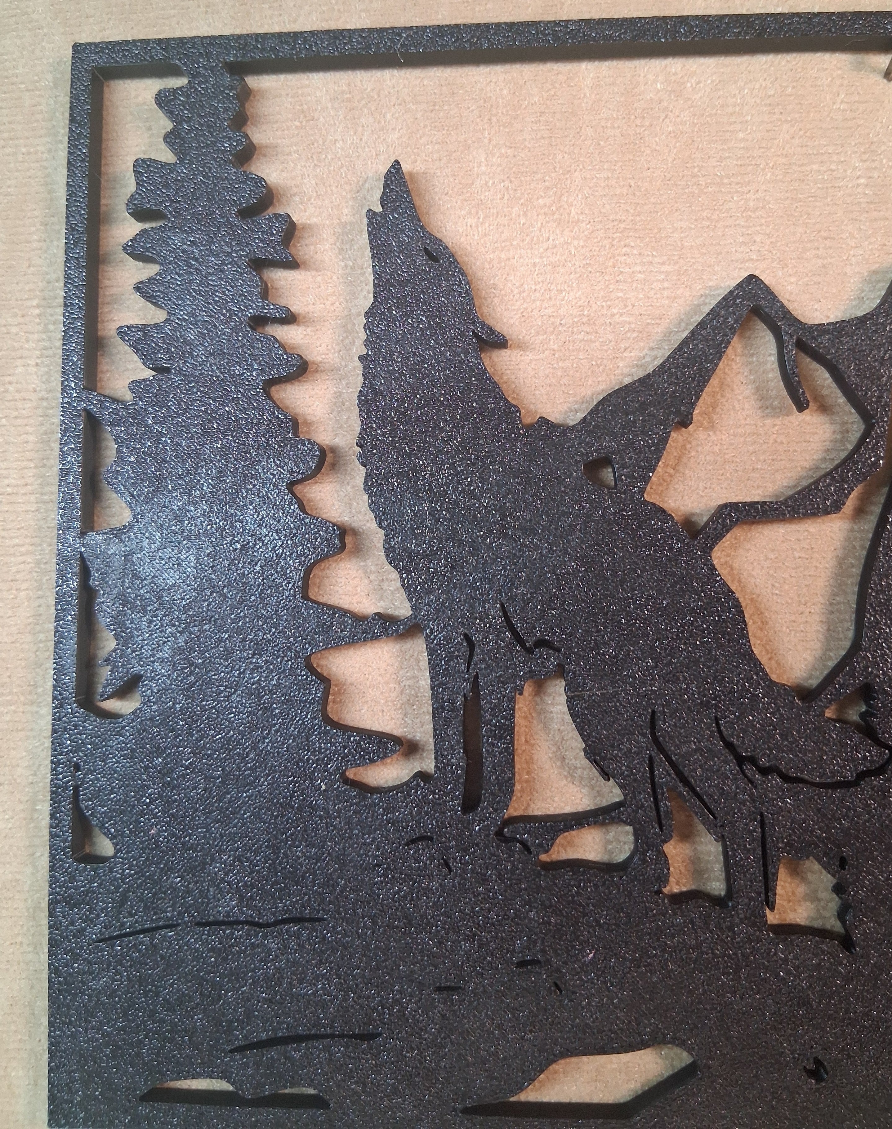 Wall Art Wolf Howling in Mountain Scene Self Framed 3D Printed