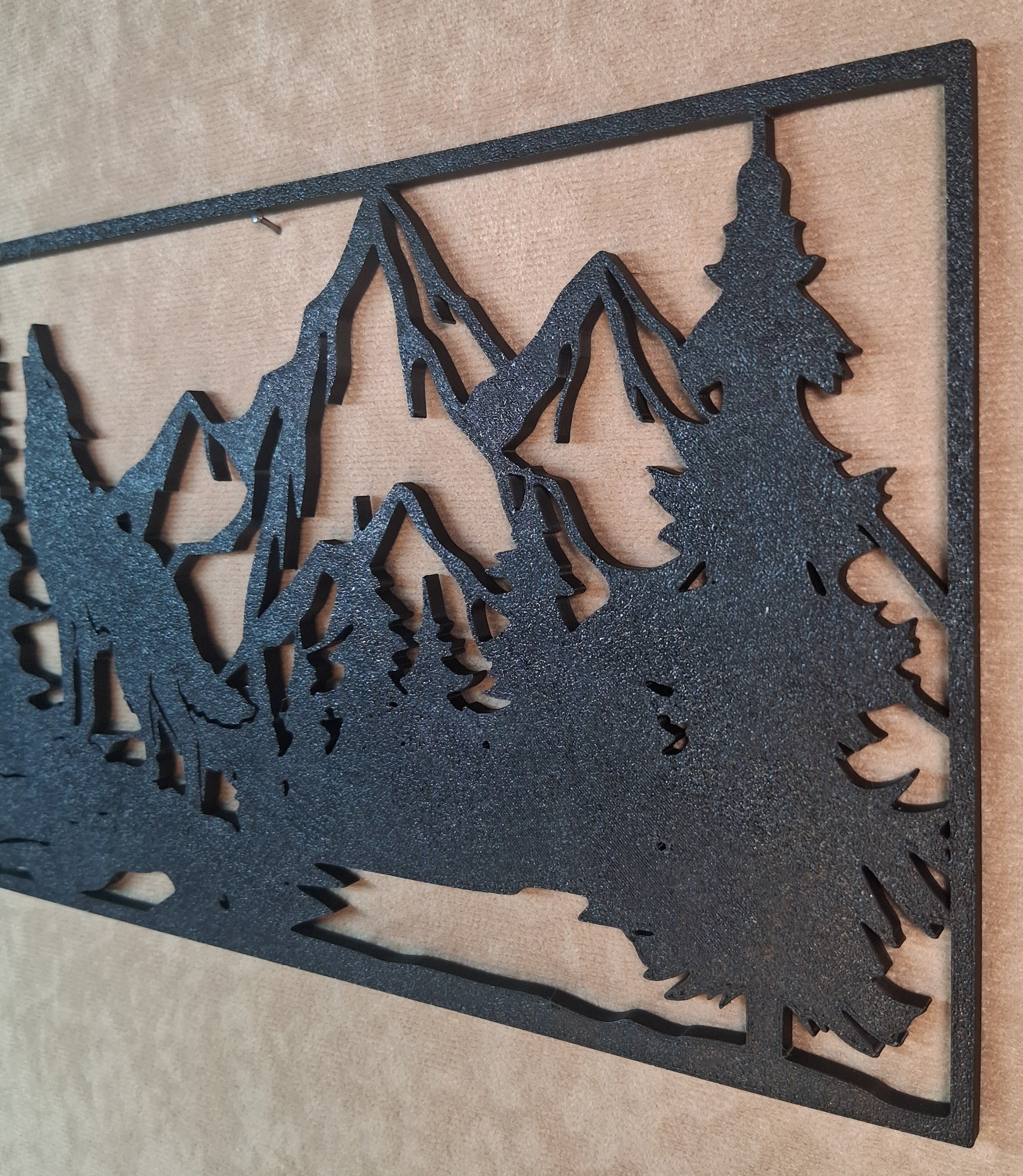Wall Art Wolf Howling in Mountain Scene Self Framed 3D Printed