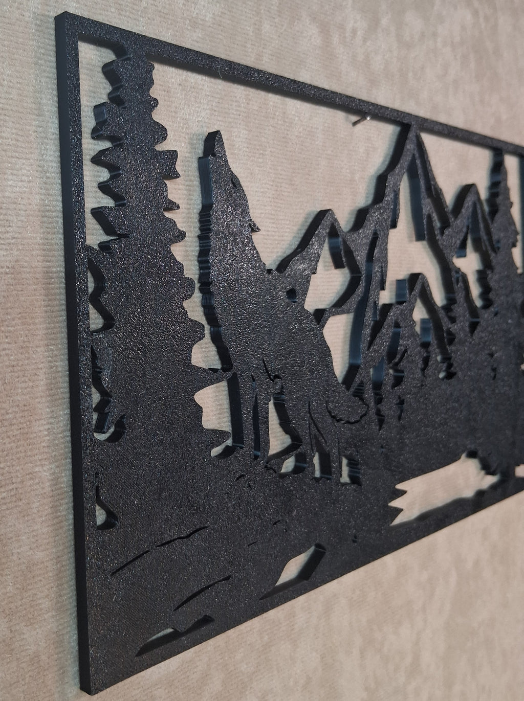 Wall Art Wolf Howling in Mountain Scene Self Framed 3D Printed