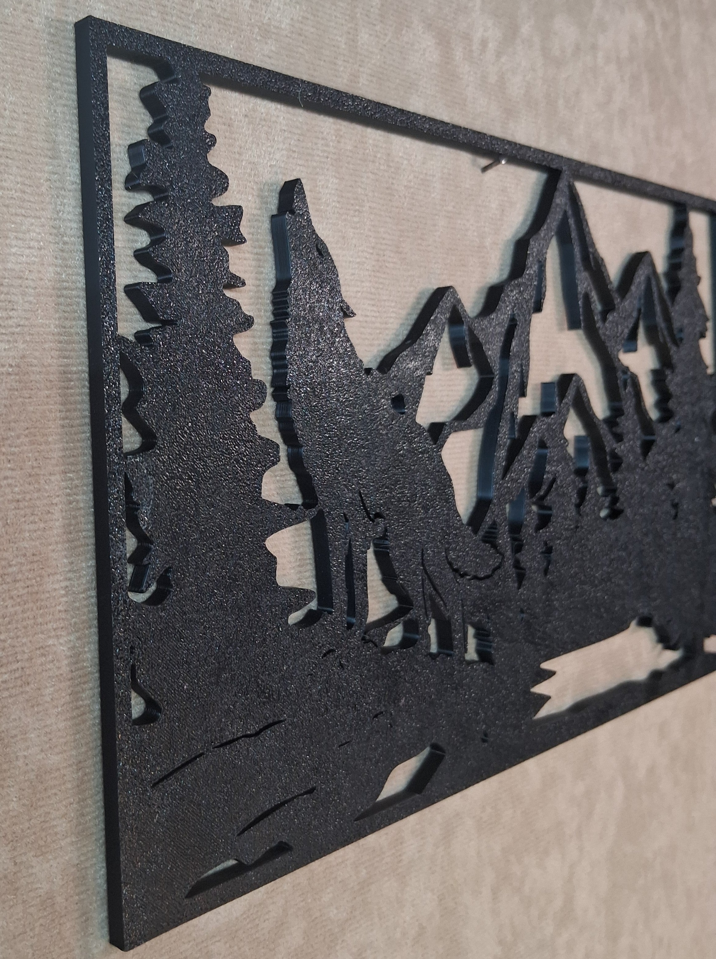 Wall Art Wolf Howling in Mountain Scene Self Framed 3D Printed