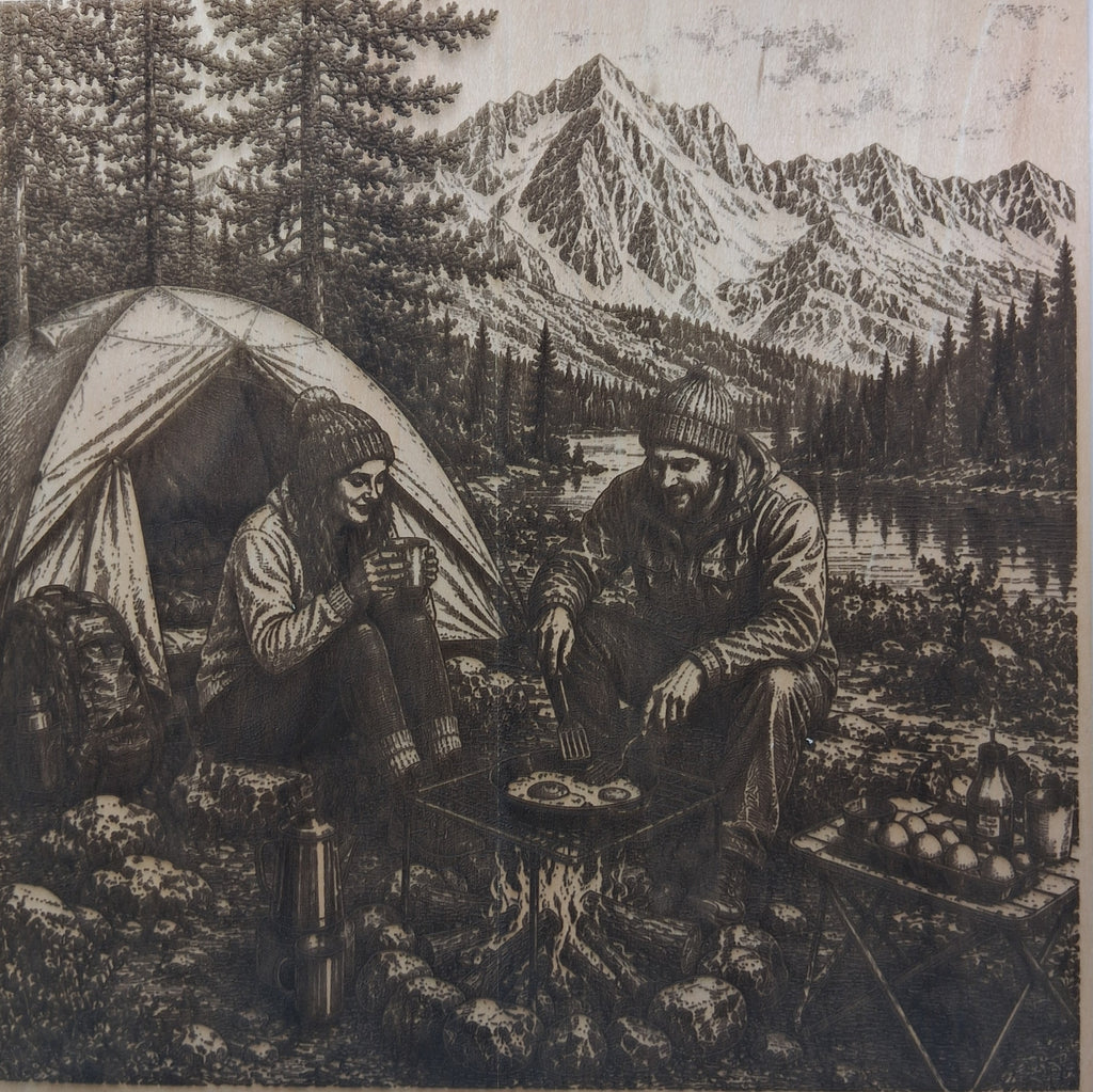 Camping By a Mountain Lake Laser Engraving