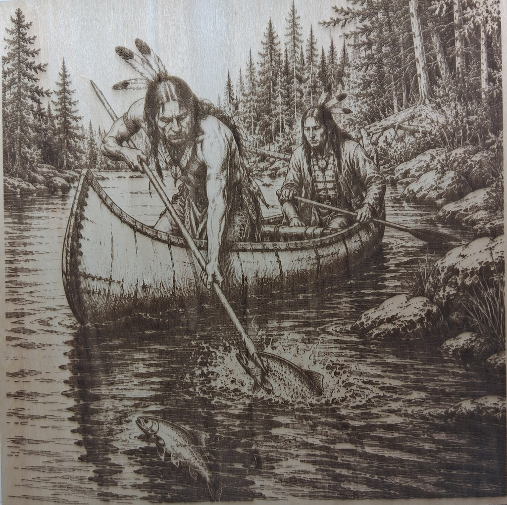 Canoe Fishing in the Wilderness Laser Engraving