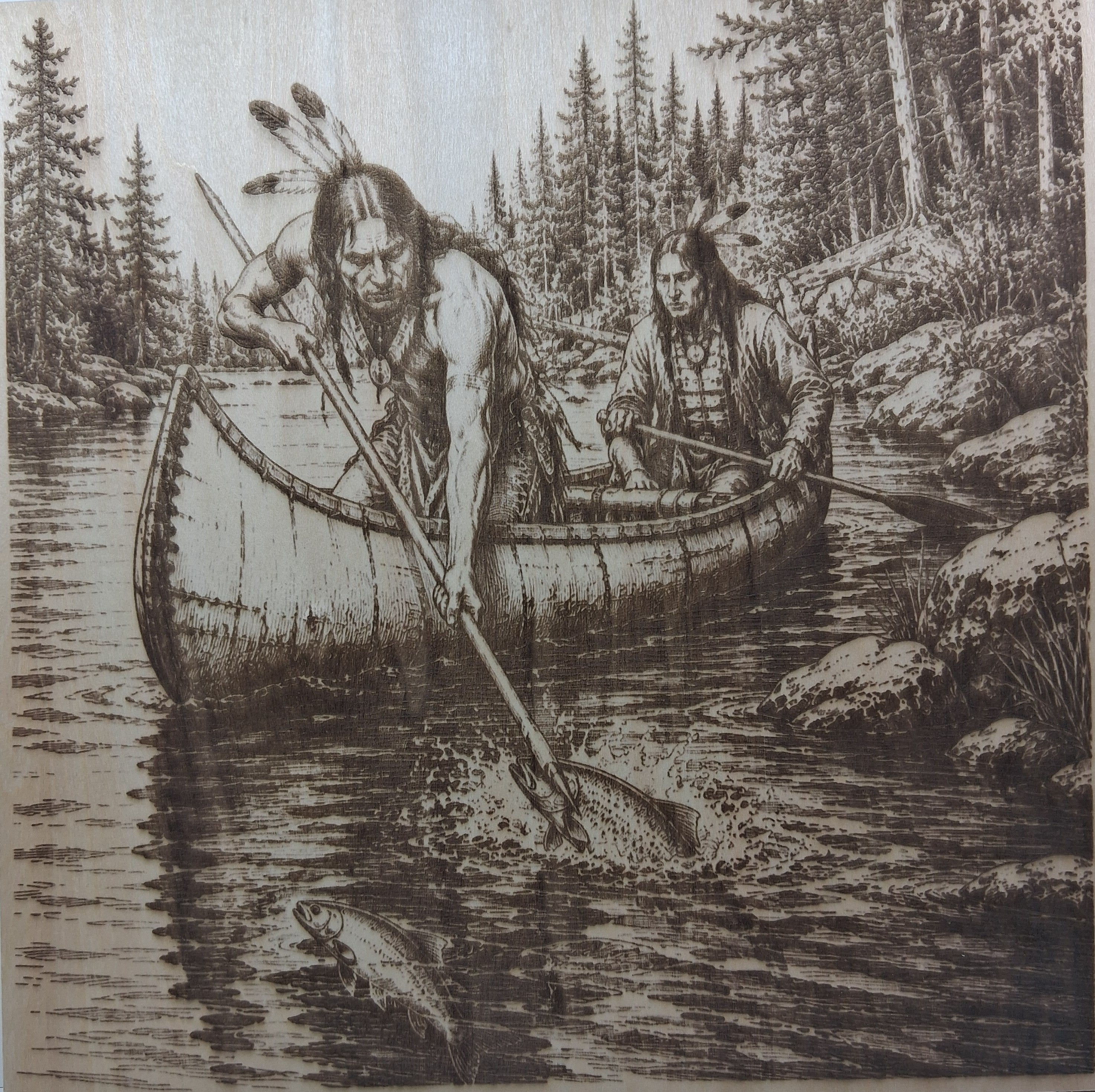 Canoe Fishing in the Wilderness Laser Engraving