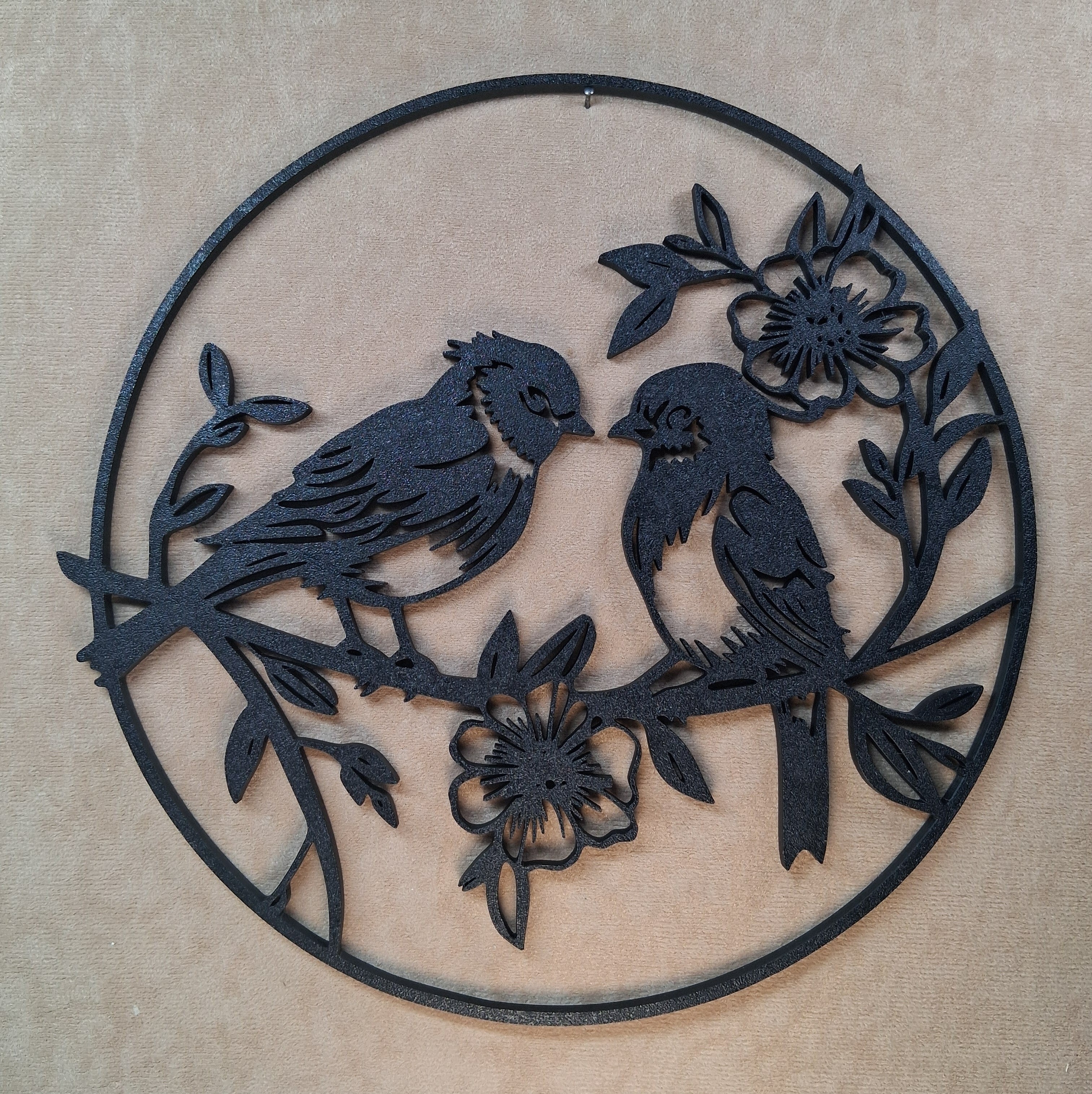 Wall Art 2 Birds with Flowers In a Circle — 3D Printed
