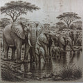 Elephants at the Water Hole Laser Engraving