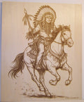 Native American Indian Chief Riding on Horseback Laser Engraving