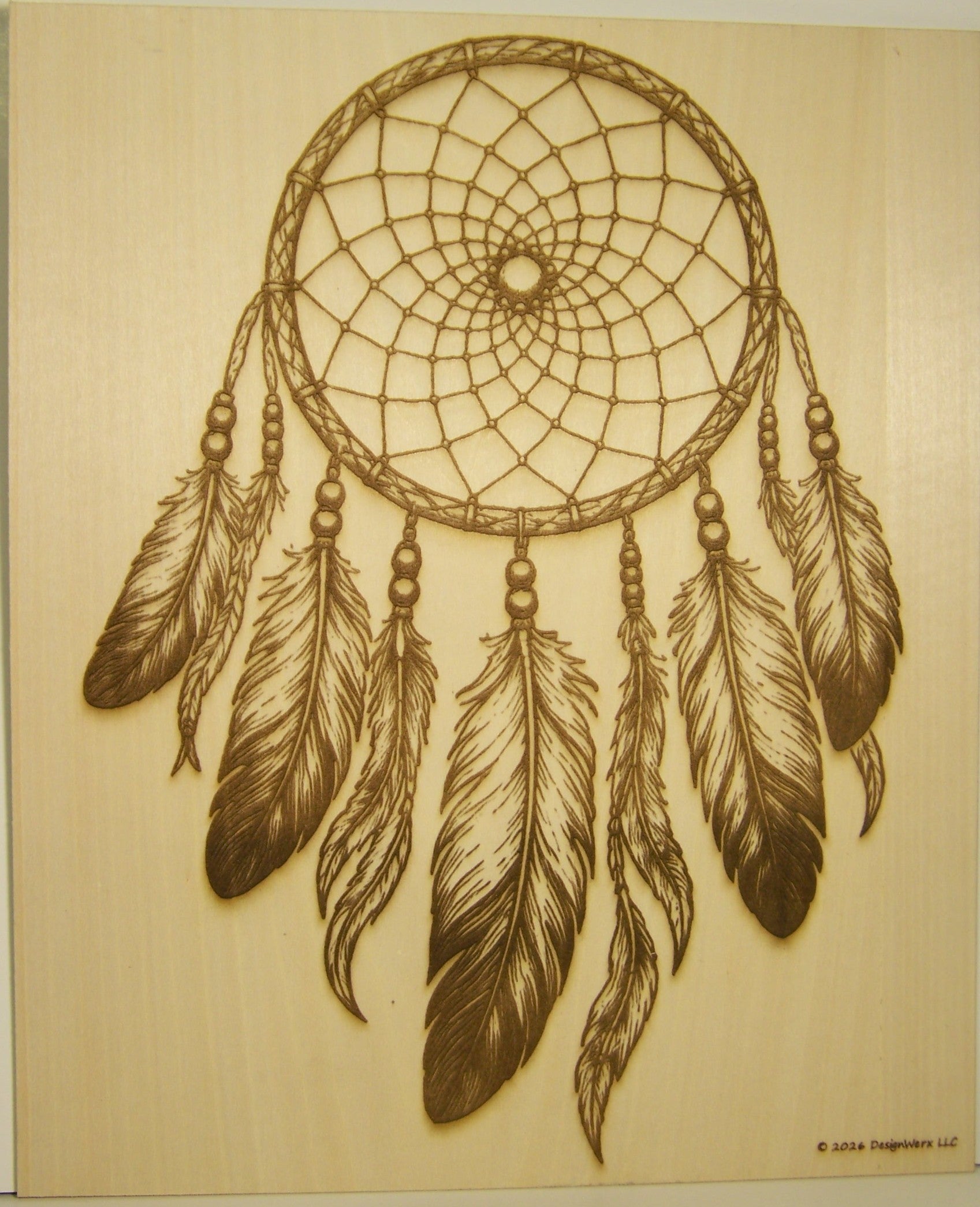 Native American Indian Dream Catcher Laser Engraving on Basswood