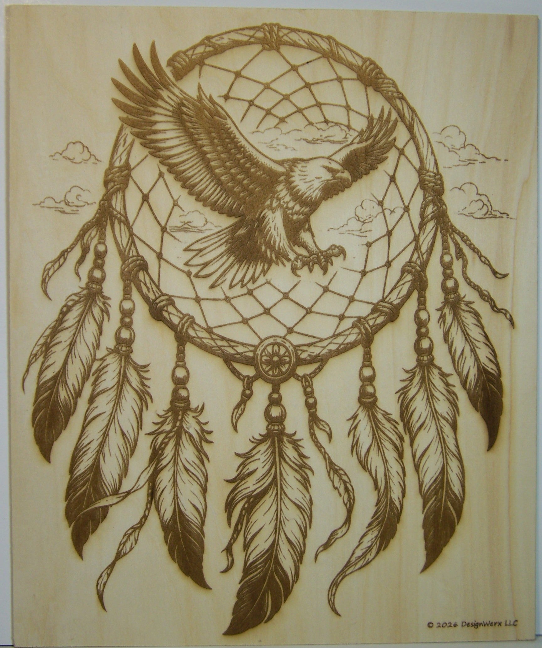 Native American Dreamcatcher with Eagle Laser Engraving