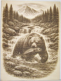 Bear Catching Salmon in River Laser Engraving