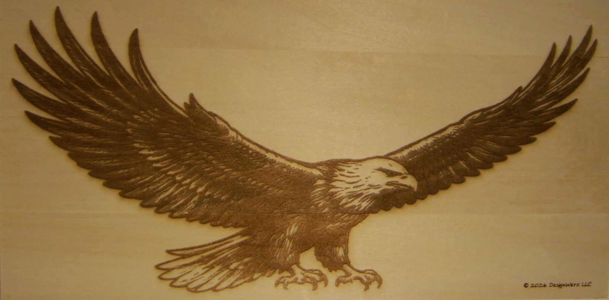 American Bald Eagle In Flight Laser Engraved on Basswood