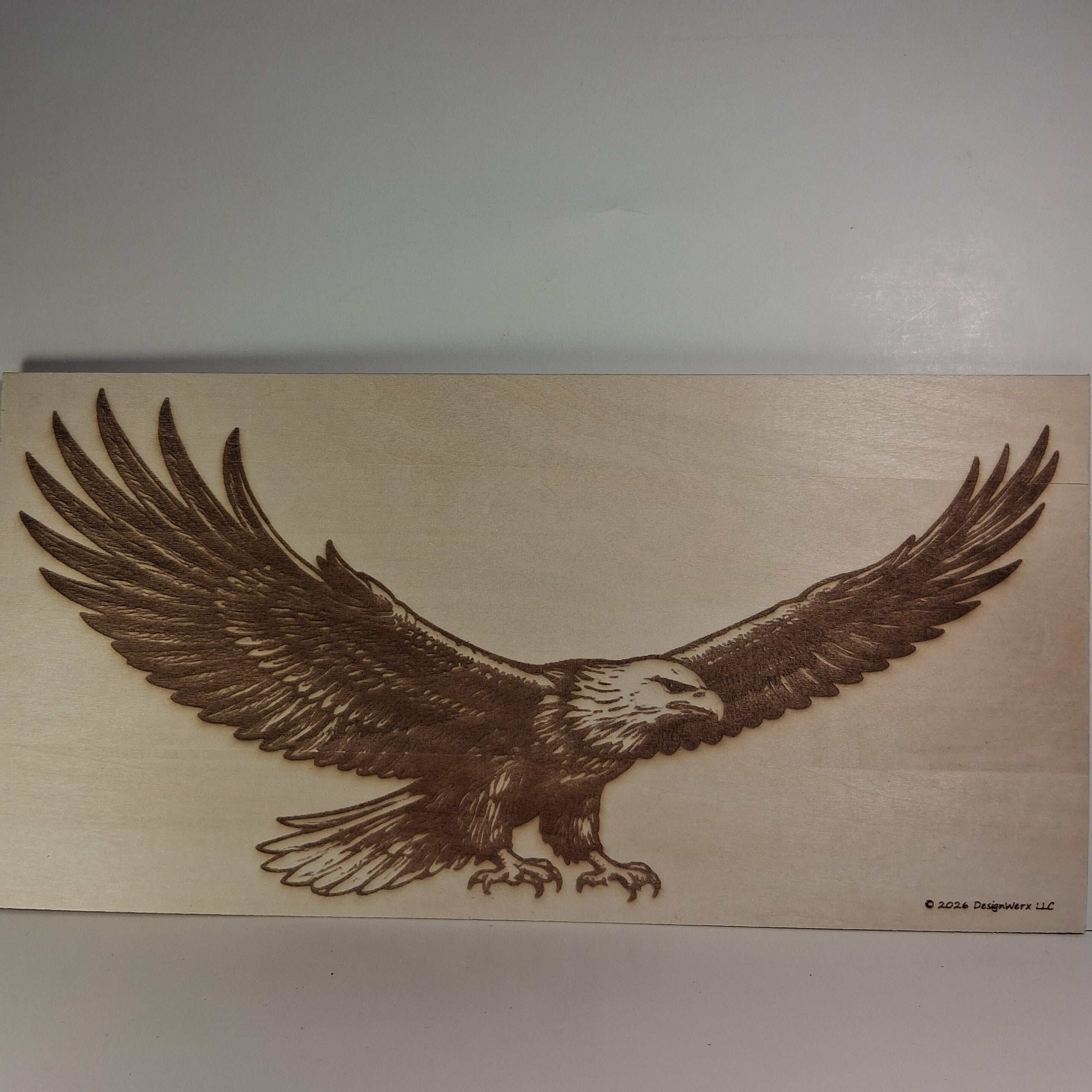 American Bald Eagle In Flight Laser Engraved on Basswood