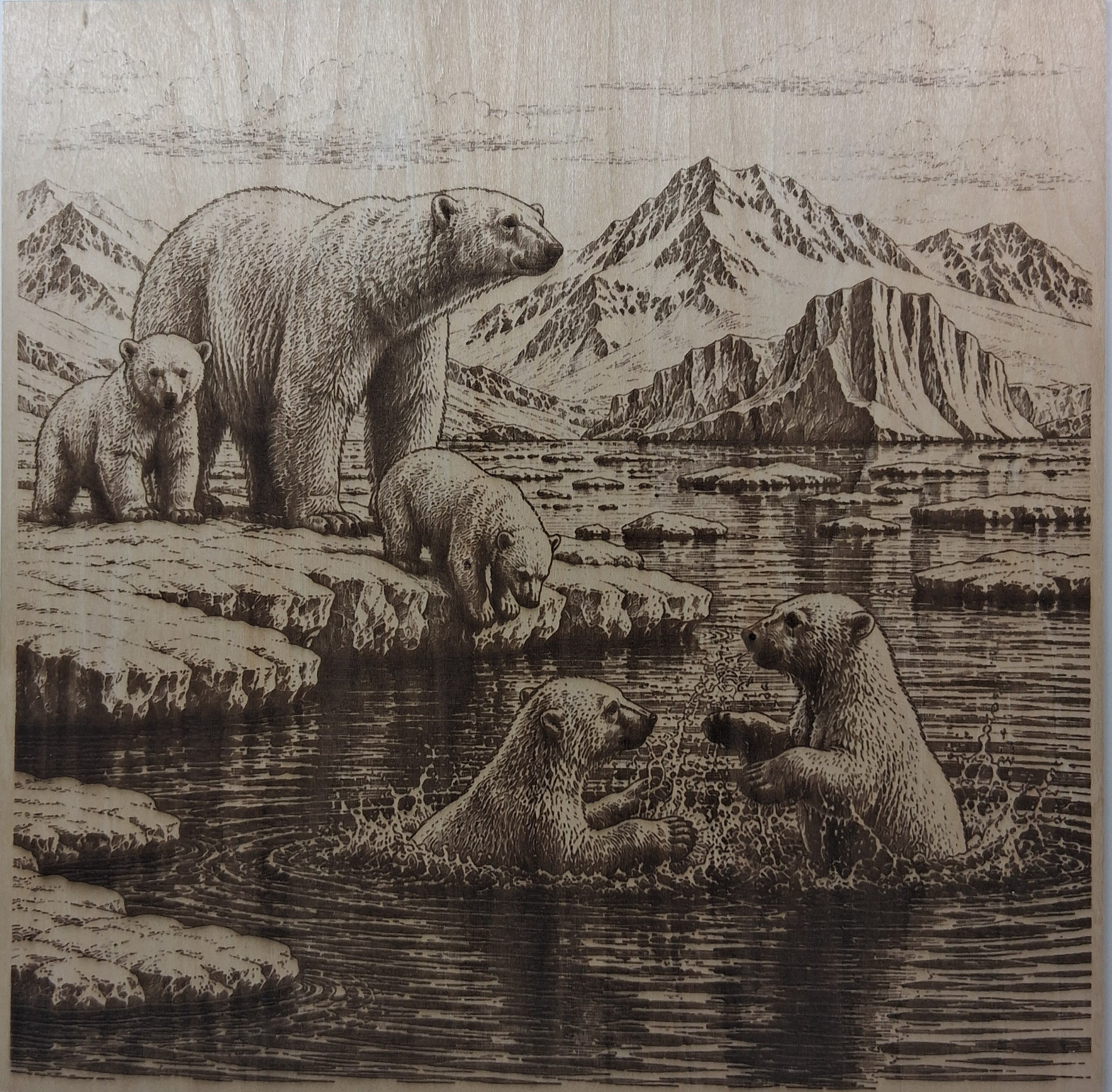Polar Bears on Ice Playing Laser Engraving