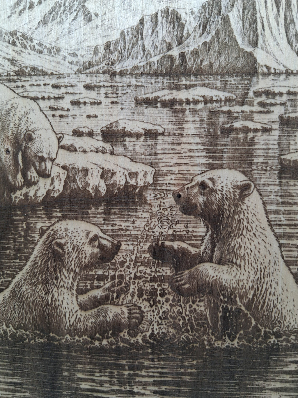 Polar Bears on Ice Playing Laser Engraving